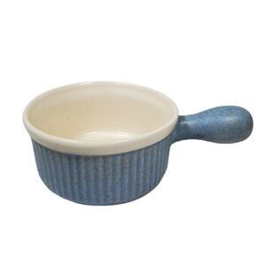 Vintage Speckled Blue 4" Stoneware Soup Ramekin Crock Chili Bowl Handle Mexico